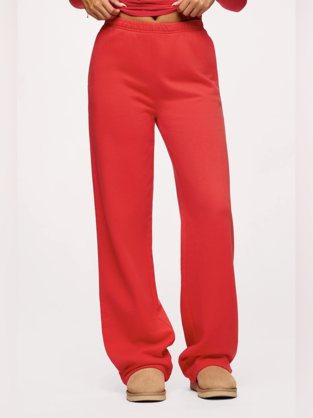 NWOT Nuuds Core Fleece Wide Leg Sweatpants in Chili Red Medium - Picture 2 of 7